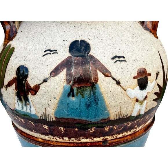 Handmade Mexican Pottery Vase With Handles 7.5" Tall 5.5" D  Hand-Painted - Picture 2 of 8